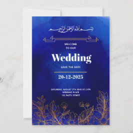 Invitación Rosas azules reales oro encaje QR Código musulmán