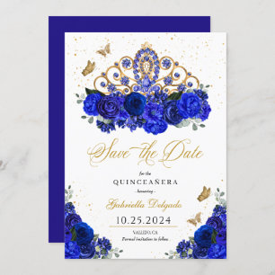 Invitación Rosas azules reales Tiara Salven la fecha Quinceañ