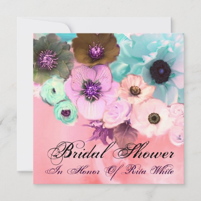 Invitación Rosas AZULES RODADOS Y DUCHA BRIDAL DE FLORES DE A (Anverso)