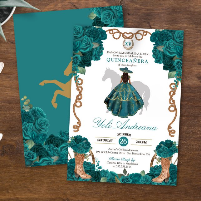 Invitación Rosas azules verdes verde azulados Charro Vestidos (Subido por el creador)