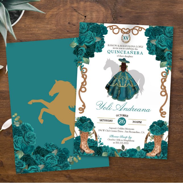 Invitación Rosas azules verdes verde azulados Charro Vestidos (Subido por el creador)