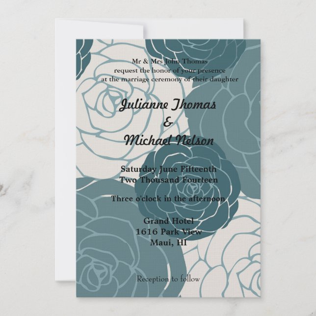 Invitación Rosas azules y blancas Boda romántica (Anverso)
