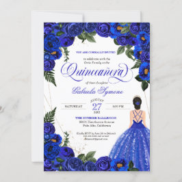 Invitación Rosas azules y bolas de oro en Quinceanera Inv