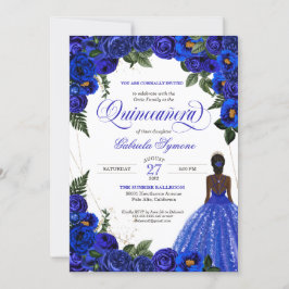 Invitación Rosas azules y bolas de oro en Quinceanera Inv