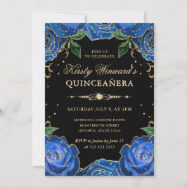 Invitación Rosas Azules y Doradas Quinceañera Floral