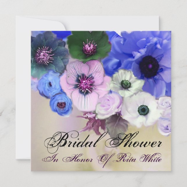 INVITACIÓN ROSAS AZULES Y DUCHA BRIDAL DE FLORES DE ANEMONA (Anverso)