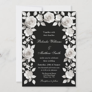 Invitación Rosas barrocas en marco blanco y negro para boda