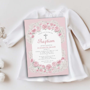 Invitación Rosas Bebé Respiración Blanco Rosa Elegante Baptis