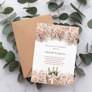 Invitación Rosas beige crema burbuja de boho floral Ducha de 