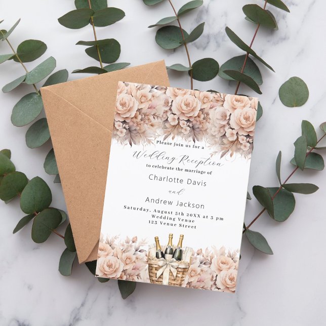 Invitación Rosas beige crema en recepción de bodas de vino es (Subido por el creador)
