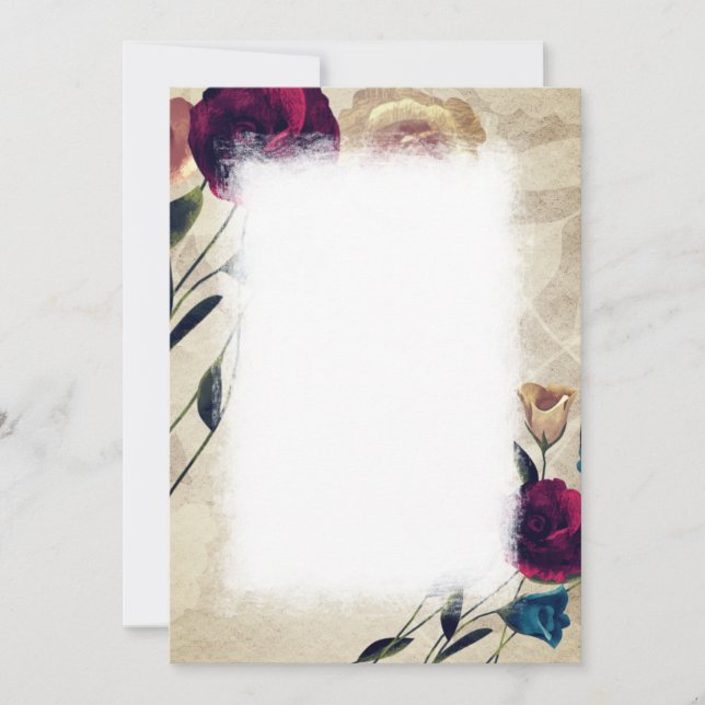 Invitación Rosas beige de Borgoña Antiguo Boda Número de tabl (Anverso)