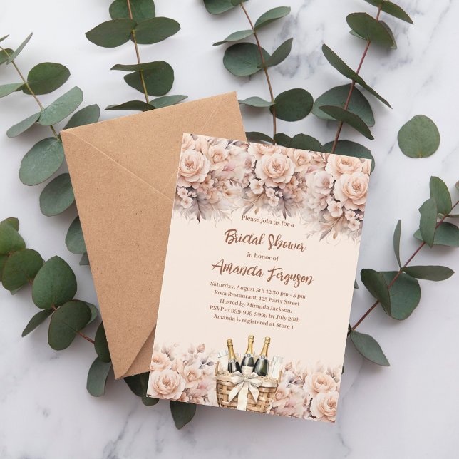 Invitación Rosas beige de crema de brunch con burbujas Bridal (Subido por el creador)