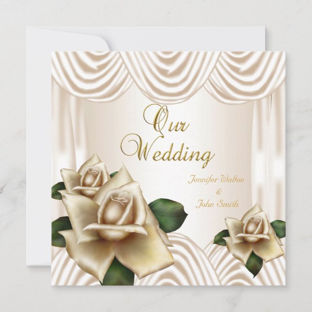 Invitación Rosas beige de la Crema Sepia de Boda Elegante (Anverso)