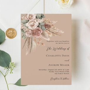 Invitación Rosas beige taupe pampas boda de vegetación