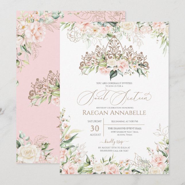Invitación Rosas Blancas Blancas Blandas Elegante Dulce 16 Cu (Anverso / Reverso)