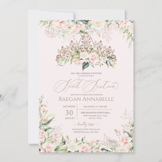 Invitación Rosas Blancas Blancas Blandas Elegante Dulce 16 Cu (Anverso)