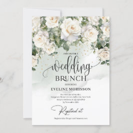 Invitación Rosas blancas bohemias eucalipto boda brunch