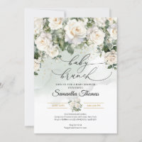 Rosas blancas bohemias y brunch de bebé eucalipto