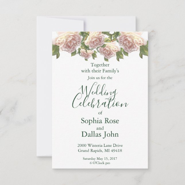 Invitación Rosas blancas con rubor rosa elegante (Anverso)