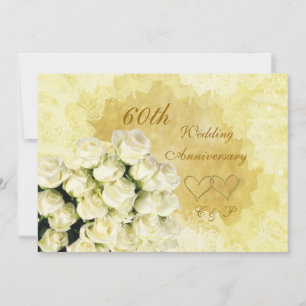 Invitación rosas blancas, corazones 60 años Boda
