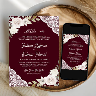 Invitación Rosas blancas de Borgoña Enfrentan a Boda musulmán
