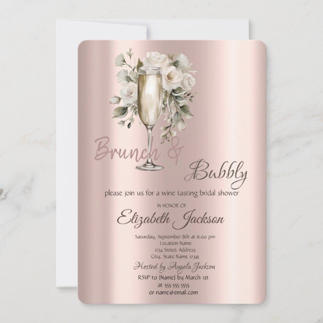 Invitación Rosas blancas de brunch y burbuja gotean ducha de  (Anverso)