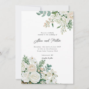 Invitación Rosas Blancas de Invierno, Cornejo y Abeto para Bo