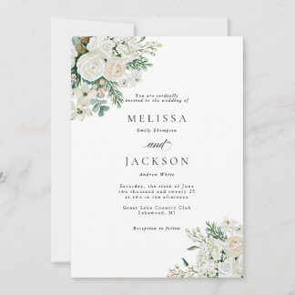 Invitación Rosas Blancas de Invierno, Cornejo y Abeto para Bo
