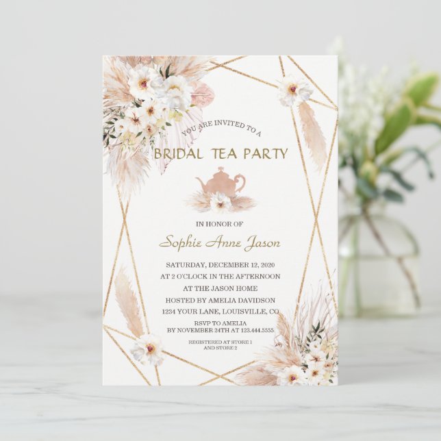 Invitación Rosas blancas del desierto Ducha de novias de pamp (Anverso de pie)