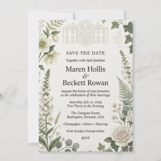 Invitación Rosas Blancas, Digitalis, Hellebores, Hiedra, Finc