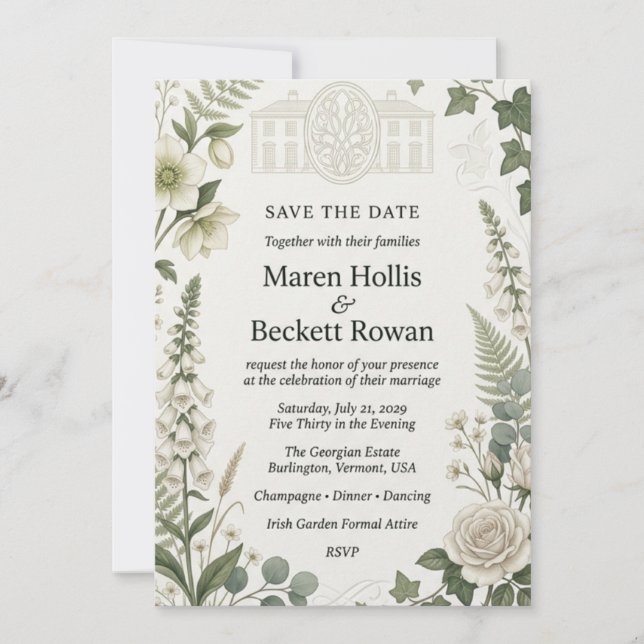 Invitación Rosas Blancas, Digitalis, Hellebores, Hiedra, Finc (Anverso)