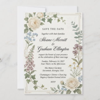 Invitación Rosas Blancas, Digitalis, Hiedra, Eucalipto, Nomeo