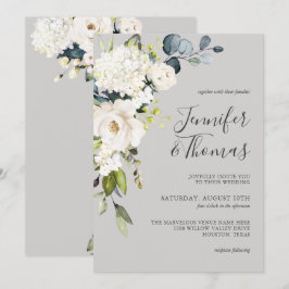 Invitación Rosas blancas e hidrangea Boda floral elegante