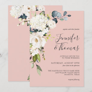 Invitación Rosas blancas e hidrangea sobre el Boda floral ros