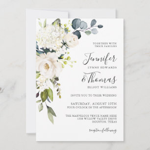 Invitación Rosas blancas e hidrangeas Boda floral elegante