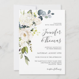 Invitación Rosas blancas e hidrangeas Boda floral elegante