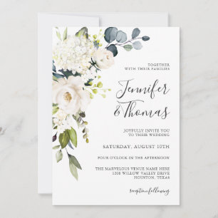 Invitación Rosas blancas e hidrangeas Boda floral elegante
