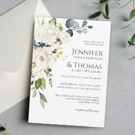 Invitación Rosas blancas e hidrangeas Boda floral elegante
