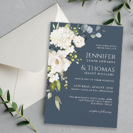 Invitación Rosas blancas e hidrangeas Boda floral elegante