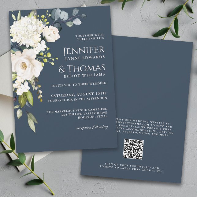Invitación Rosas blancas e hidrangeas Boda floral elegante (Subido por el creador)