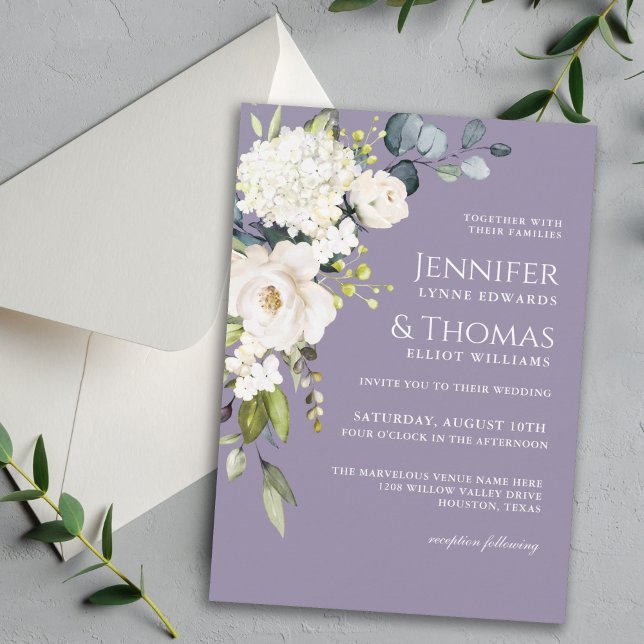 Invitación Rosas blancas e hidrangeas Boda floral elegante (Subido por el creador)