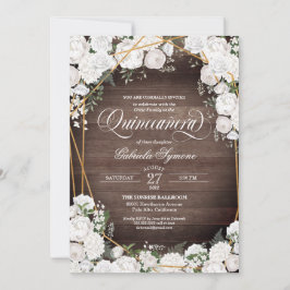 Invitación Rosas Blancas Elegante Floral De Madera Rústica Qu