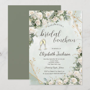 Invitación Rosas blancas elegantes Champán de boda nupcial