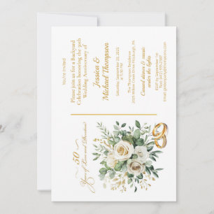 Invitación Rosas blancas elegantes de 50 aniversario con anil
