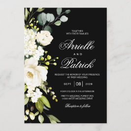 Invitación Rosas blancas elegantes flora verde