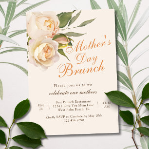 Invitación Rosas Blancas Elegantes y Delicadas Desayuno Brunc