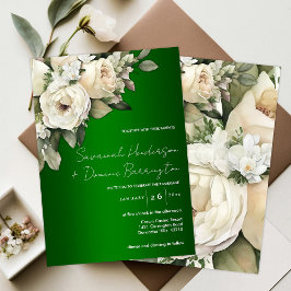 Invitación Rosas blancas en el Boda verde esmeralda