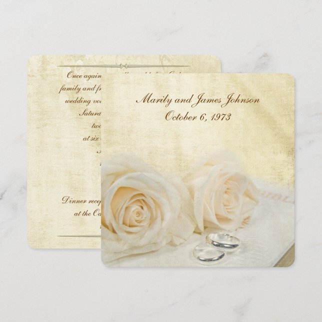 Invitación Rosas blancas en la renovación de la promesa de la (Anverso / Reverso)