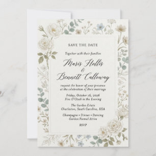 Invitación Rosas Blancas, Eucalipto, Flores Silvestres, Bo de