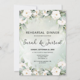 Invitación Rosas blancas Eucalyptus deja el ensayo